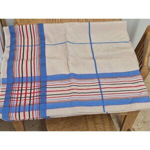 Vintage Beige & Multicolor Plaid Cotton Tablecloth 48" x 48" Classic Design